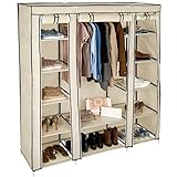 tectake Kleiderschrank Stoffschrank Garderobe Faltschrank mit Kleiderstange & 12...