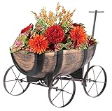 Blumenwagen Whiskyfass - Pflanzwagen auf rädern, Gartendeko Blumentopf Barel -...