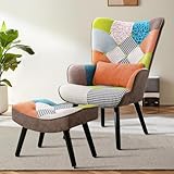 Matomn Relaxsessel mit Hocker Patchwork Sessel Holz Sessel Wohnzimmer moderner Ohrensessel...