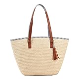 TIAASTAP Strohtaschen Damen, Sommer Strandtasche Stroh Groß Geflochten Korbtasche Stroh...