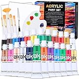 Aottom 33 Stück Leinwand Acrylfarben Set, 24 *Tube Acrylfarben mit 5 *Pinselset...