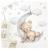 Little Deco Wandtattoo Bär auf dem Mond Wandsticker für Kinderzimmer Teddybär mit...