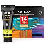 Arteza Acrylfarben, Set mit 14 Farbtuben, 120 ml Acrylfarbe pro Tube, Künstler Farben...