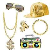 UBERMing Hip Hop Kostüm 6er Set Enthält Aufblasbare Radio Boombox Golden...