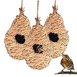 BigDean 3X Nisttasche Vogelnest gewebt 27 x 12 cm - 100% Naturprodukt - für Vögel wie...