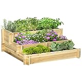 Outsunny Hochbeet, 3-stufige Blumenkasten, Pflanzenbeet mit Stoffauskleidung,...