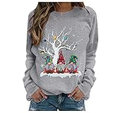 APOKIOG Damen Weihnachts-Langarm-Sweatshirt bedruckter lässiger Top-Pullover Samt Damen...