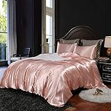 Lanqinglv Bettwäsche Set 135x200cm 2 Teilig Rosa Satin Seide Seidig Luxus...