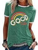 Dresswel Damen Good Vibes T-Shirt Regenbogen Muster Shirt Rundhals...