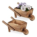 Relaxdays Pflanzschubkarre 2er Set, gebranntes Holz, Gartendeko, Vintage Design, zum...