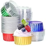 JUJNE Dessertbecher mit Deckel Aluminiumfolie Backförmchen Halter Cupcake Backen Utility...