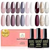 YSUVIN UV Nagellack, 10 Farben Gel Nagellack, Taupe Rosa Nude Weiß Burgunderrot Gold...