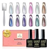 YSUVIN UV Nagellack Magnetisch Set, 6 Farben Cat Magnetisch Gel Nagellack mit Magnetstift,...