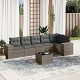 Torana Lounge mit Kissen, 7-teilig, Polyrattan, Grau