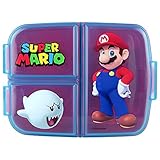 p:os Super Mario Brotdose für Kinder mit 3 Fächern, Lunchbox aus Kunststoff...