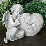 Grabengel neben Herz mit Spruch Wir Vermissen Dich anmutiger Grabschmuck...