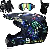 Sarari Professionelle Racing Motocross Helm, 4 Pack Helmbrille Handschuhe Set Sicherheit...