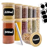 rokrist Vorratsdosen Glas 12er Set, Stapelbar Gewürzgläser Rund Holzdeckel,...