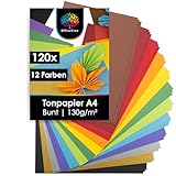 OfficeTree 120 x Tonpapier A4 Bunt 130g - 12 Farben - Buntpapier zum Basteln -...