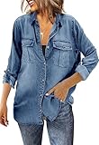 Saodimallsu Damen Jeanshemd Langarm Bluse Button Down Denim Hemden Casual Regular Fit...