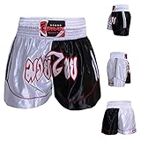 Farabi Muay Thai Kickboxing Short Training Satin Boxing Trunk (Black/White, L)