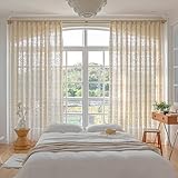 Wycian Boho Vorhang Ösenvorhang Creme Beige Voile 2er Pack Einfaches Muster H214 x B107...