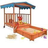 Spielwerk Sandkasten mit Dach Veranda 130x130x143cm Sandkiste Spielhaus Holz UV 50+...