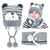 GLAITC Baby Mütze Winter 46-50cm Schlupfmütze Kinder mit Schal Fleecefutter...