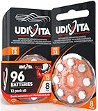 96 Batterien für Hörgeräte Udivita Größe 13 (Orange) PR48 Zink-Luft mit Sound...