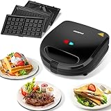 Sandwichmaker 3 in 1, Sandwichtoaster, Kontaktgrill, Waffeleisen 3 in 1, 3 Abnehmbare,...