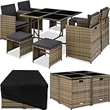 tectake Lounge Möbel Set aus 4X Stühle, 1x Tisch, 4X Hocker, wetterfest und...