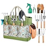 Grenebo Gartenwerkzeug Set,9 Stück Garten Werkzeug mit Gartengeräte Organizer...