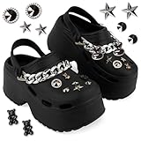 CityComfort Platform Clogs Damen, Sommerschuhe mit Ansteckern & Schuh Schmuck (Schwarz,...