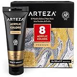 Arteza Acrylfarben Metallic, 8 metallic Farben Set in 120ml. Tuben, gesättigte...