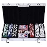 HOMCOM Pokerkoffer Pokerset 300 Pokerchips 2 x Kartenspiel 5 x Würfel 1 x...