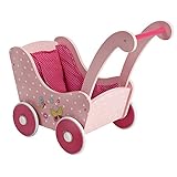 Holzpuppenwagen für Baby-Puppen bis 54 cm, Puppenwagen aus Holz, Schiebehöhe 43 cm