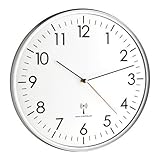 TFA Dostmann Analoge Wanduhr Funk, hohe Genauigkeit, Funkuhr, weiß/Silber, 60.3514, für...