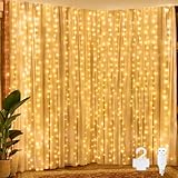 Ollny LED Lichtervorhang 2x2m, 200 LEDs Lichtervorhang innen USB warmweiß, Lichterkette...