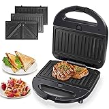 Aigostar Sandwichmaker 3 in 1， Sandwich Maker， Kontaktgrill， waffeleisen 3...