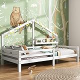 Merax Kinderbett 90x200cm mit Rausfallschutz, Kinder Hausbett mit Ablageregal,...