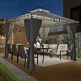 Homall Garten Pavillon 3x3x2,7m mit LED-Beleuchtung, 180g/m² Dachplane...