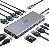 USB C Docking Station Dual Monitor,Triple Display USB C Hub, 14 in 1 Laptop Dockingstation...