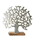 GILDE Deko Figur Baum - Lebensbaum - Aluminium - Silber - auf Holzfuß - Höhe 46 - Breite...