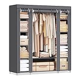 SONGMICS Kleiderschrank, Stoffschrank, 12 mit Kleiderstange und Ablagen, Stabiler Schrank,...