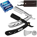 GTEX Rasiermesser Set mit 100 Premium GTEX Klingen und Ledertasche - 2 Rasiermesser Herren...