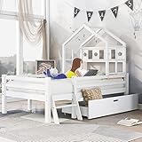 Hausbett Spielbett Kinder Bett, Vielseitiges Kiefernrahmen Kinderbett mit Leiter...