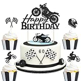 BOOMTOP Motorrad Torten Deko Geburtstag 9pcs Cake Topper Happy Birthday Glitzer Kuchen...