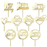 MOGADEE® 10 Stück Goldenes Happy Birthday Tortendeko Set, Acryl Glitter...