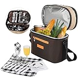 Picknickrucksack 2 Personen - Picknickset mit Kühlfach,Eine Schulter...