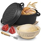 FLAVEMOTION Gusseisen Topf Brot Backen Komplett- SET (Gärkörbchen,...